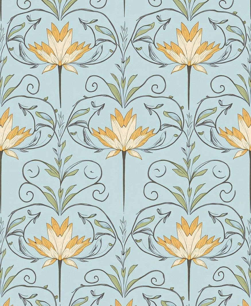 Light Blue Floral Art Nouveau Rug