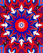 Vibrant Red Blue Starburst Mandala Design Rug