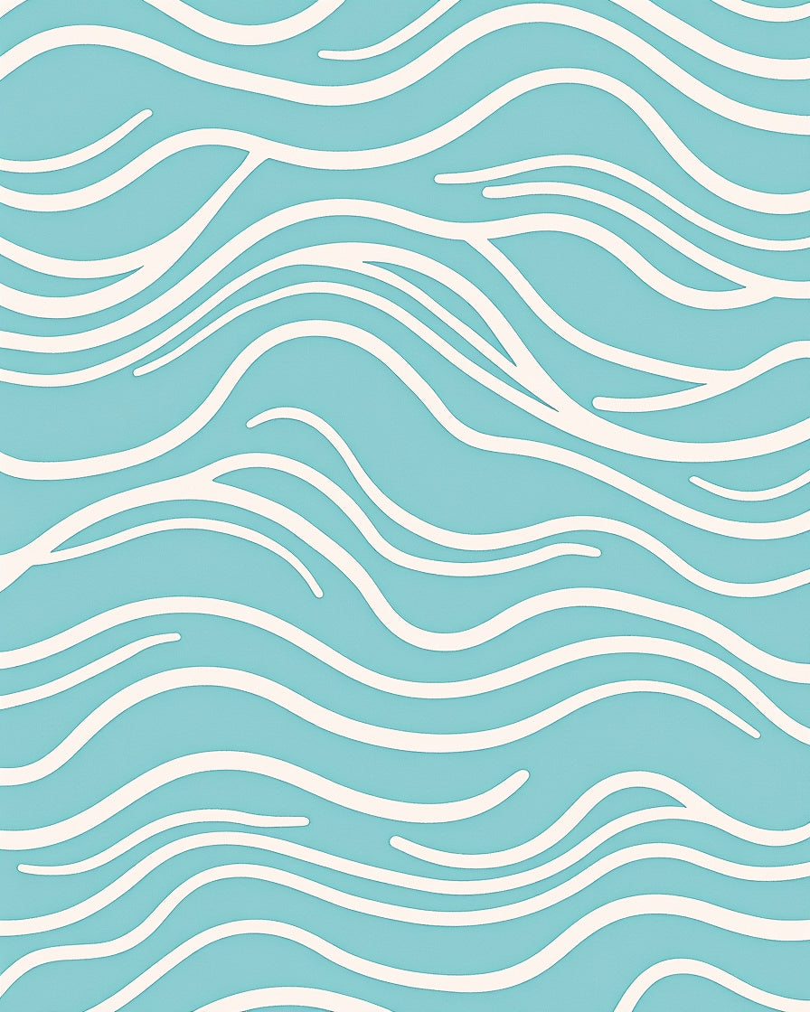 Abstract Aqua Wave Design Rug