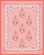 Coral Red Ornate Scroll Medallion Rug