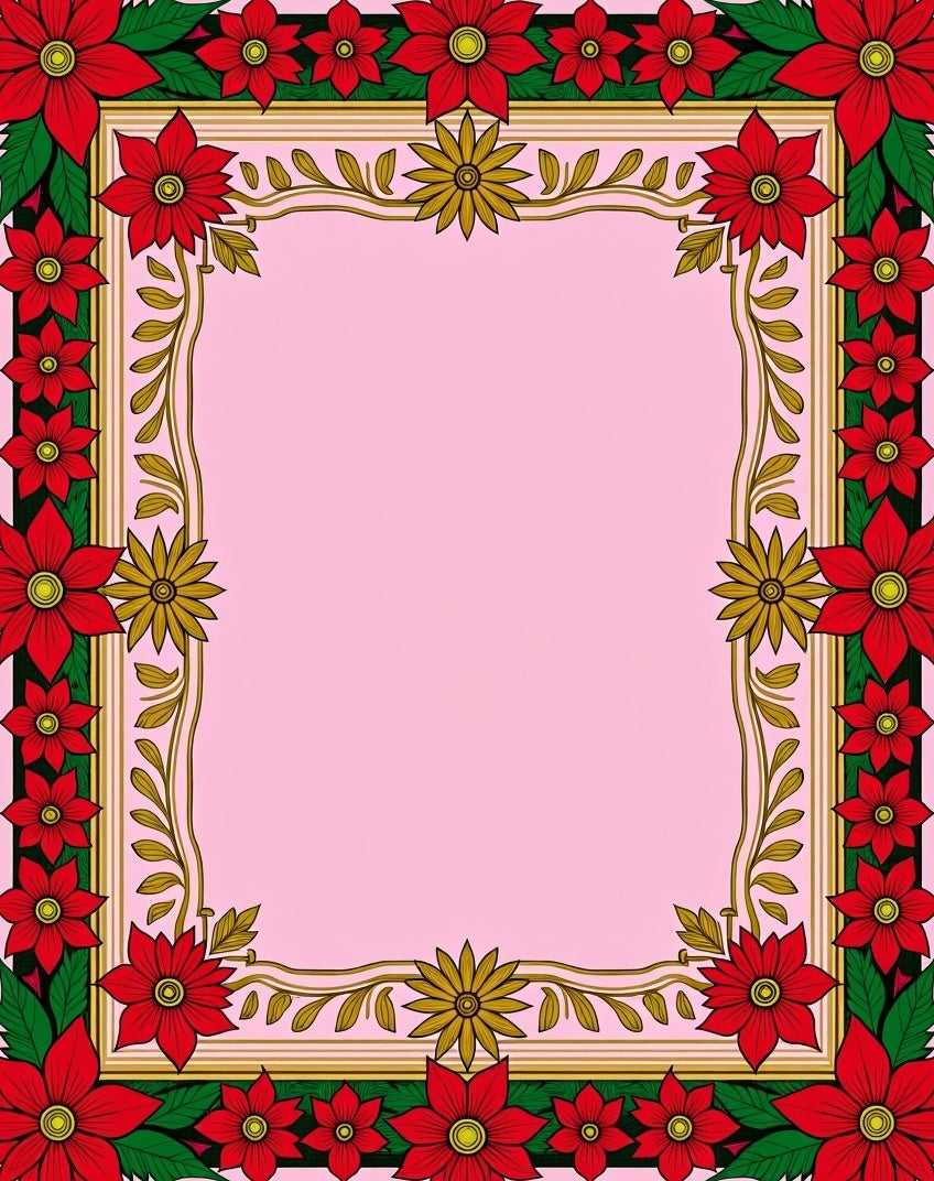 Vibrant Red Poinsettia Floral Border Rug