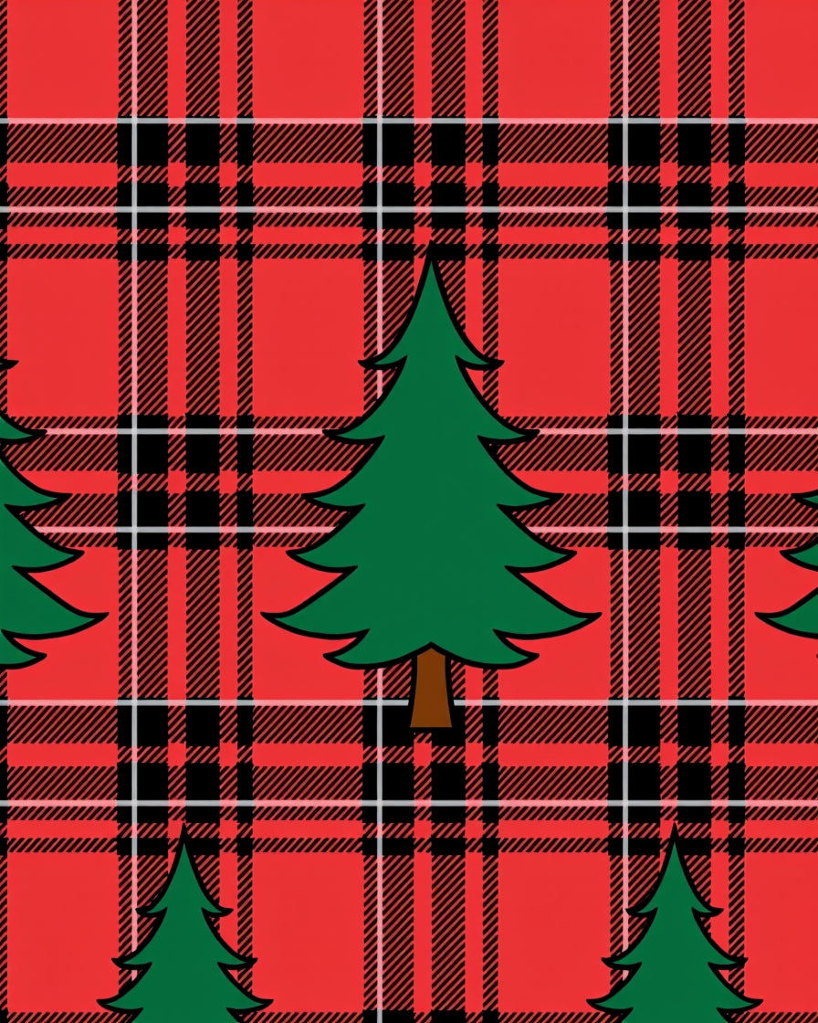 Red Plaid Pine Tree Pattern Rug