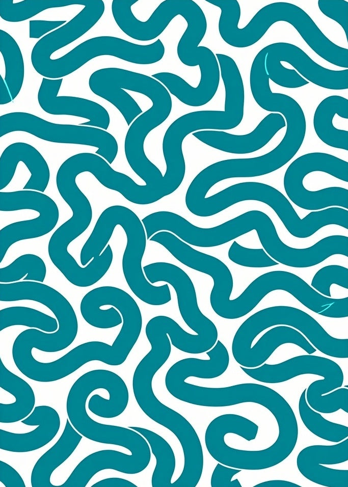 Teal Abstract Curvy Line Pattern Rug