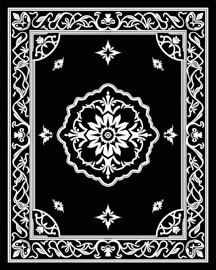 Elegant White Floral Scrollwork Rug