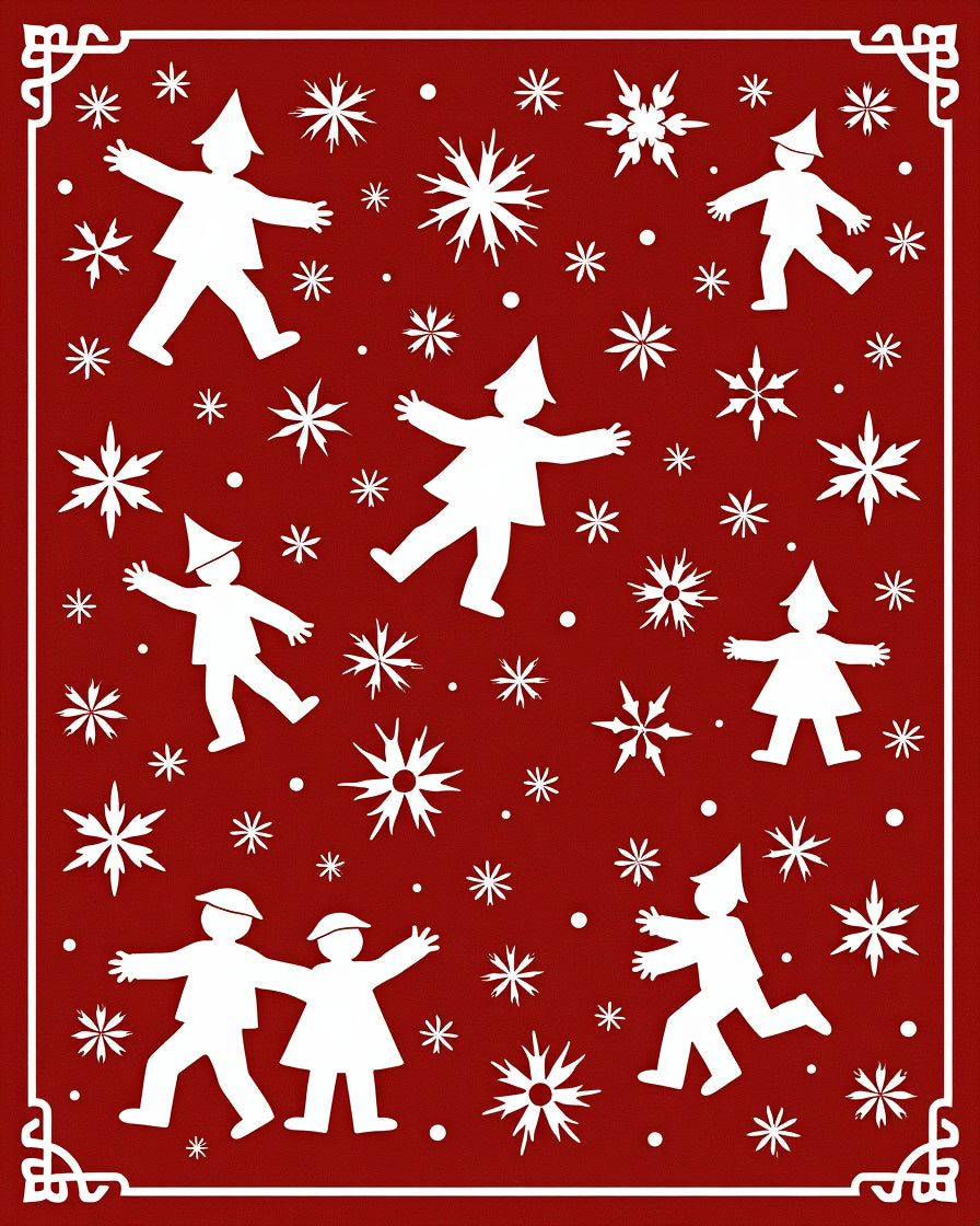 Festive Figures With Snowflakes Pattern Rug