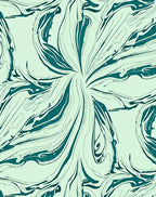 Abstract Teal Swirls on Light Green Rug