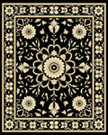 Ornate Floral Black Cream Pattern Rug