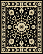 Ornate Floral Black Cream Pattern Rug