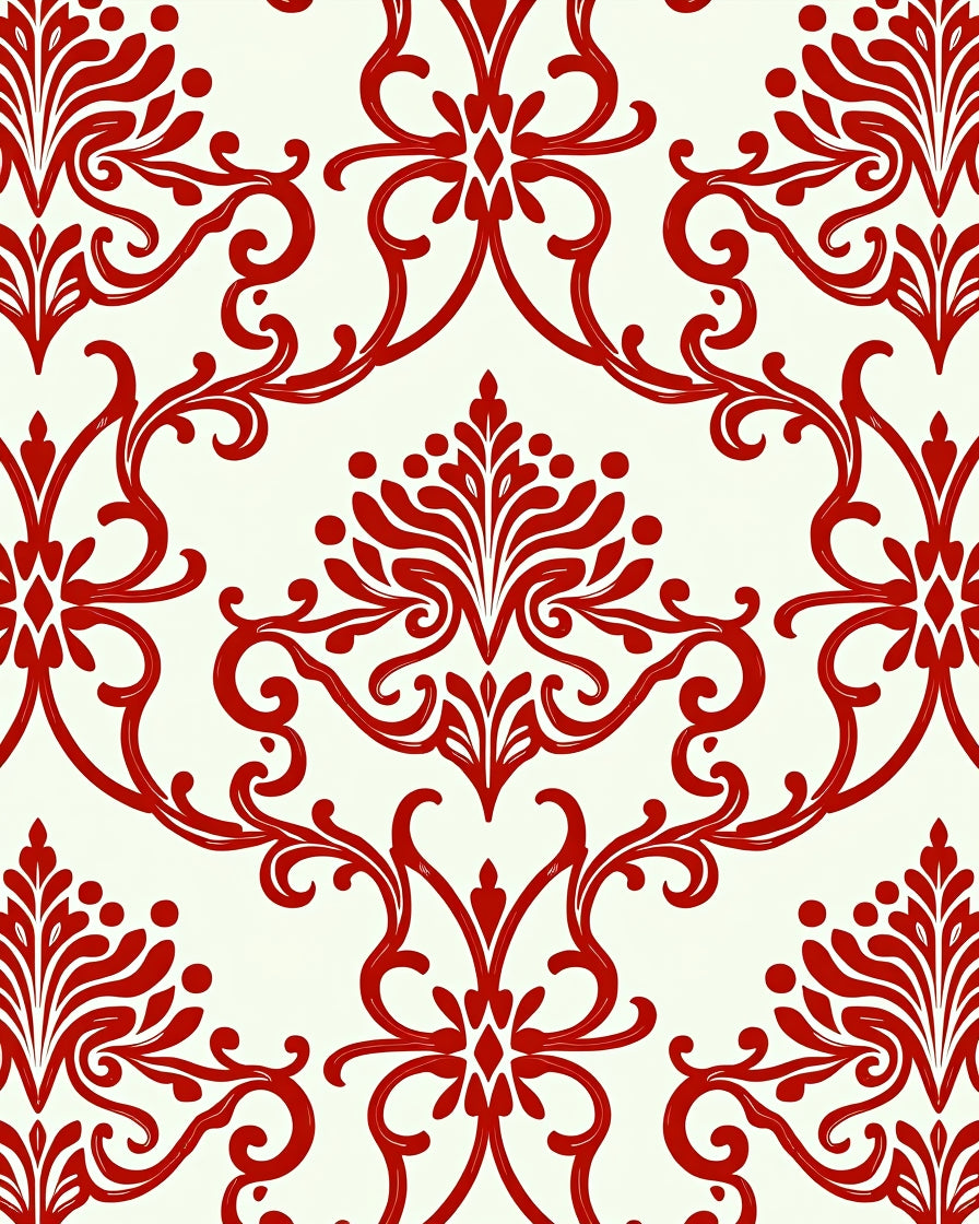 Classic Red Floral Damask Pattern Rug