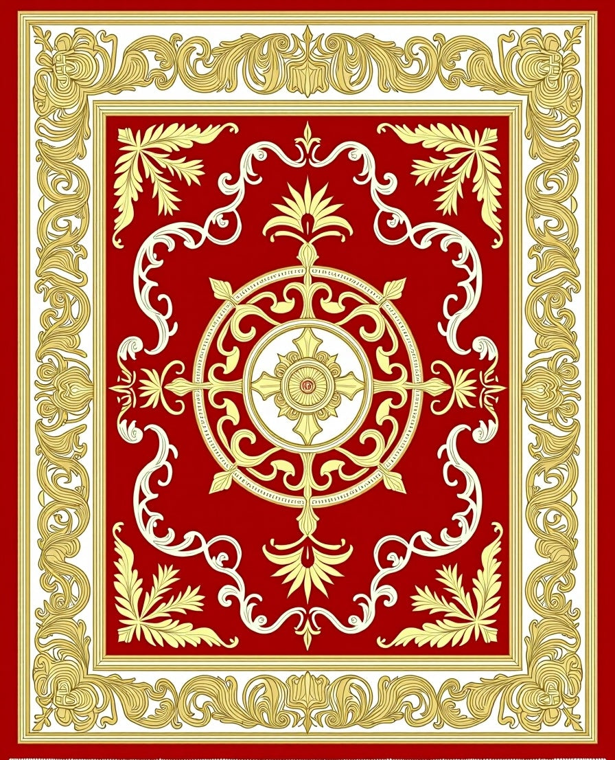 Red Golden Elaborate Floral Medallion Rug