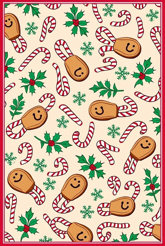 Whimsical Gingerbread Candy Cane Holly Design Rug