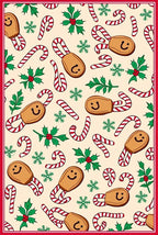 Whimsical Gingerbread Candy Cane Holly Design Rug