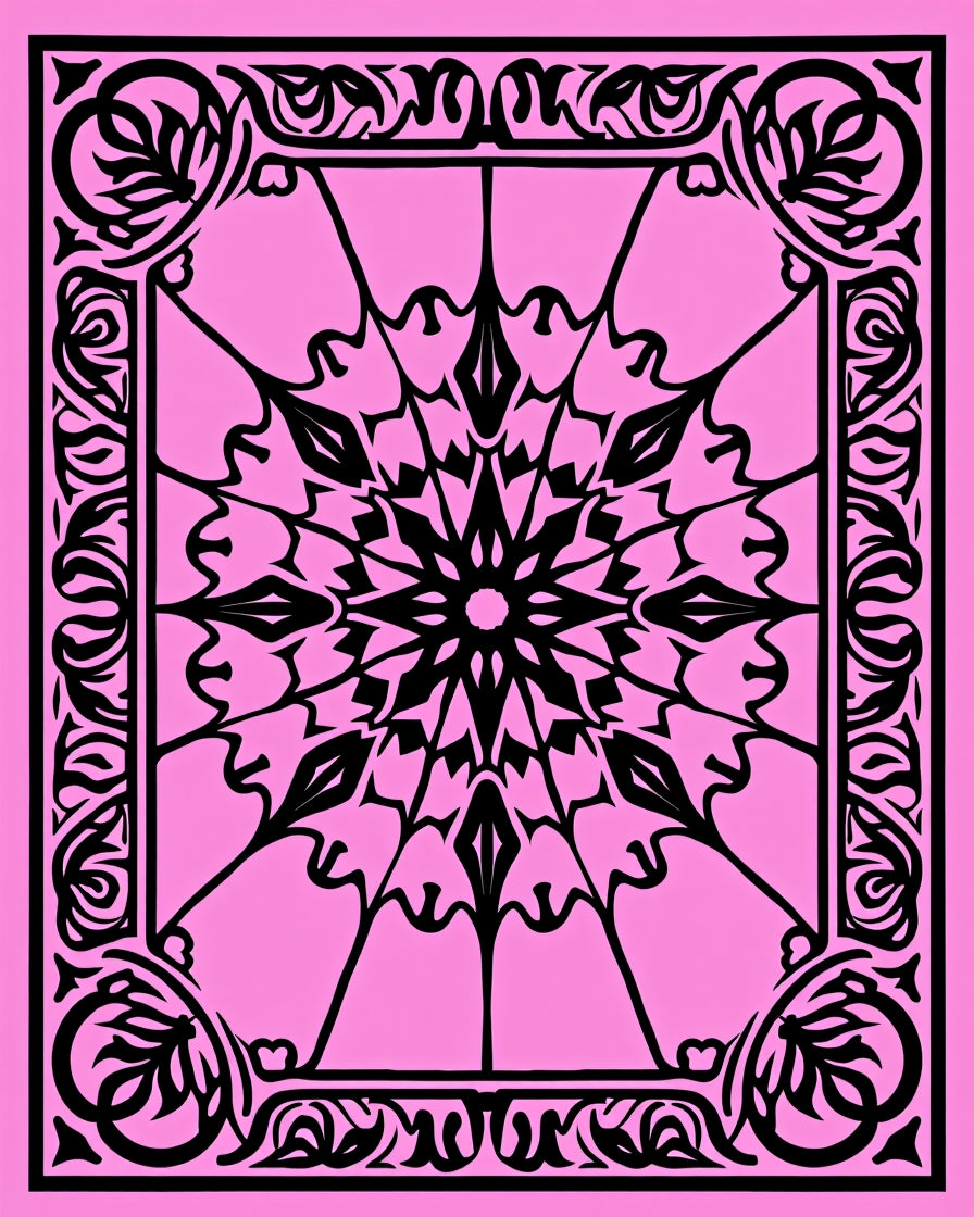 Black Mandala Floral Pattern Rug