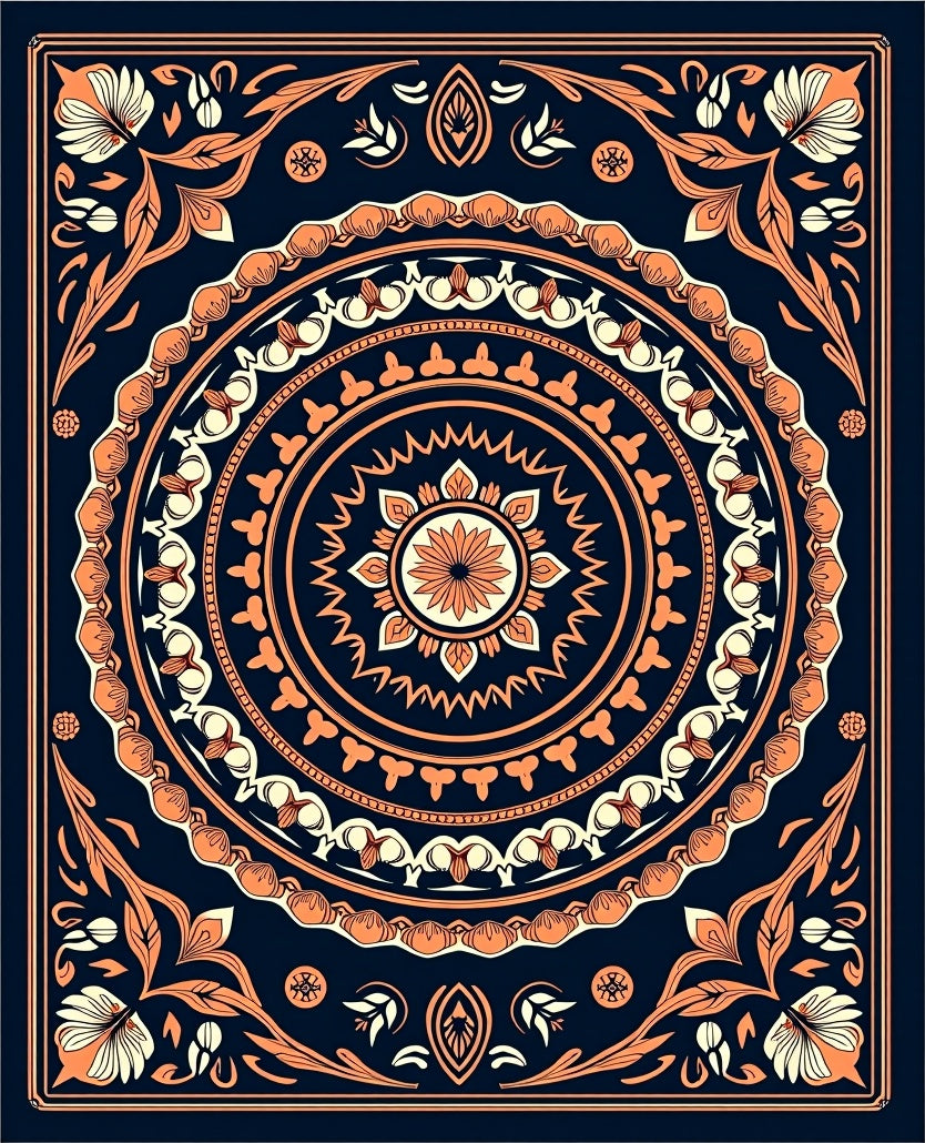 Ornate Floral Mandala Pattern Rug