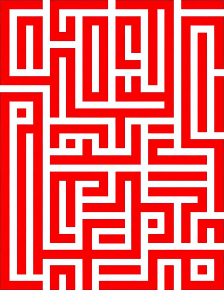 Intricate Red Geometric Maze Design Rug