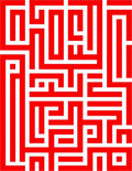Intricate Red Geometric Maze Design Rug