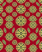 Red Yellow Floral Medallion Pattern Rug