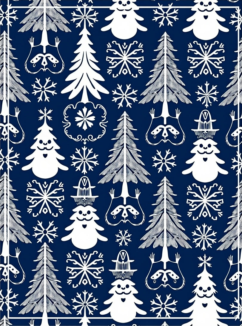 Charming White Snowman Evergreen Snowflake Trio Rug