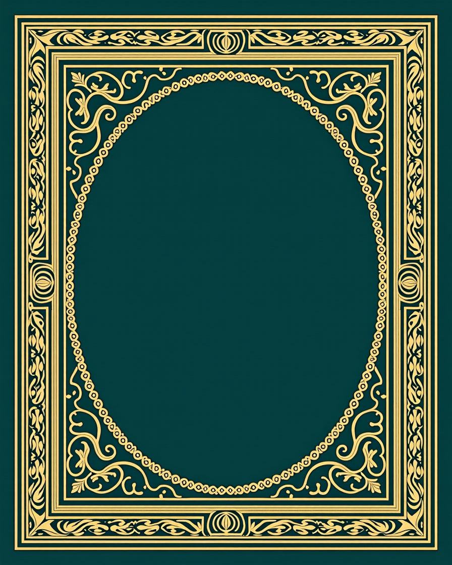 Ornate Golden Oval Scrollwork Rug