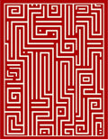 Bold Red Maze Geometric Pattern Rug