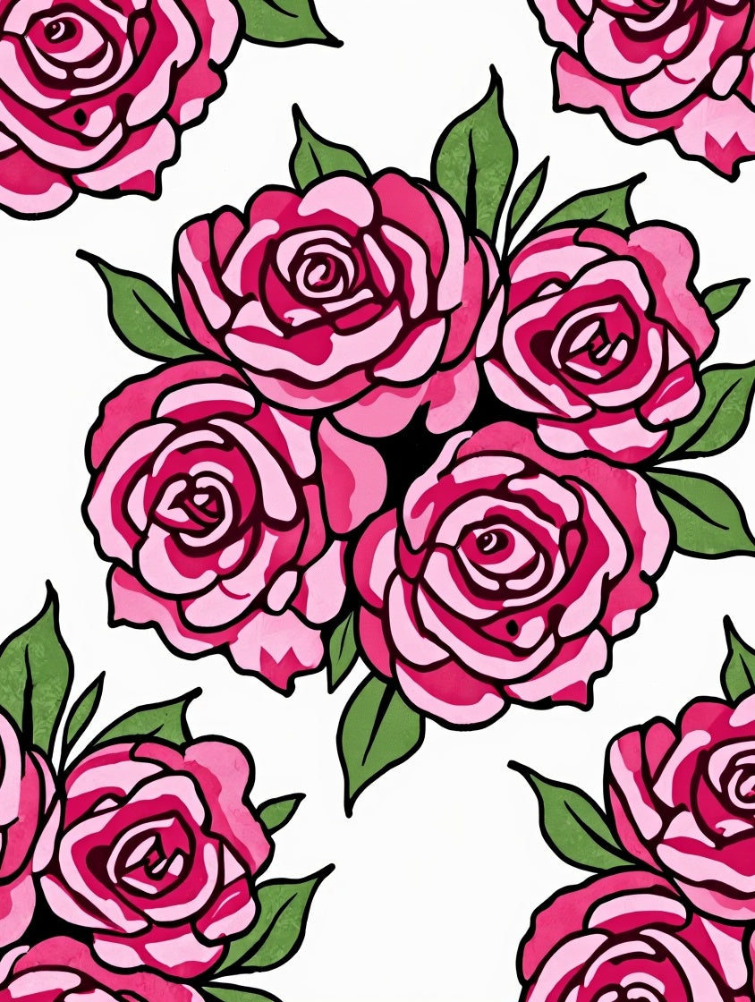 Fuchsia Rose Garden Pattern Rug