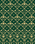 Elegant Gold Emerald Damask Pattern Rug