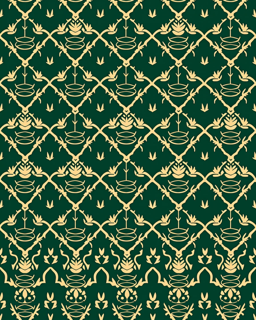 Elegant Gold Emerald Damask Pattern Rug