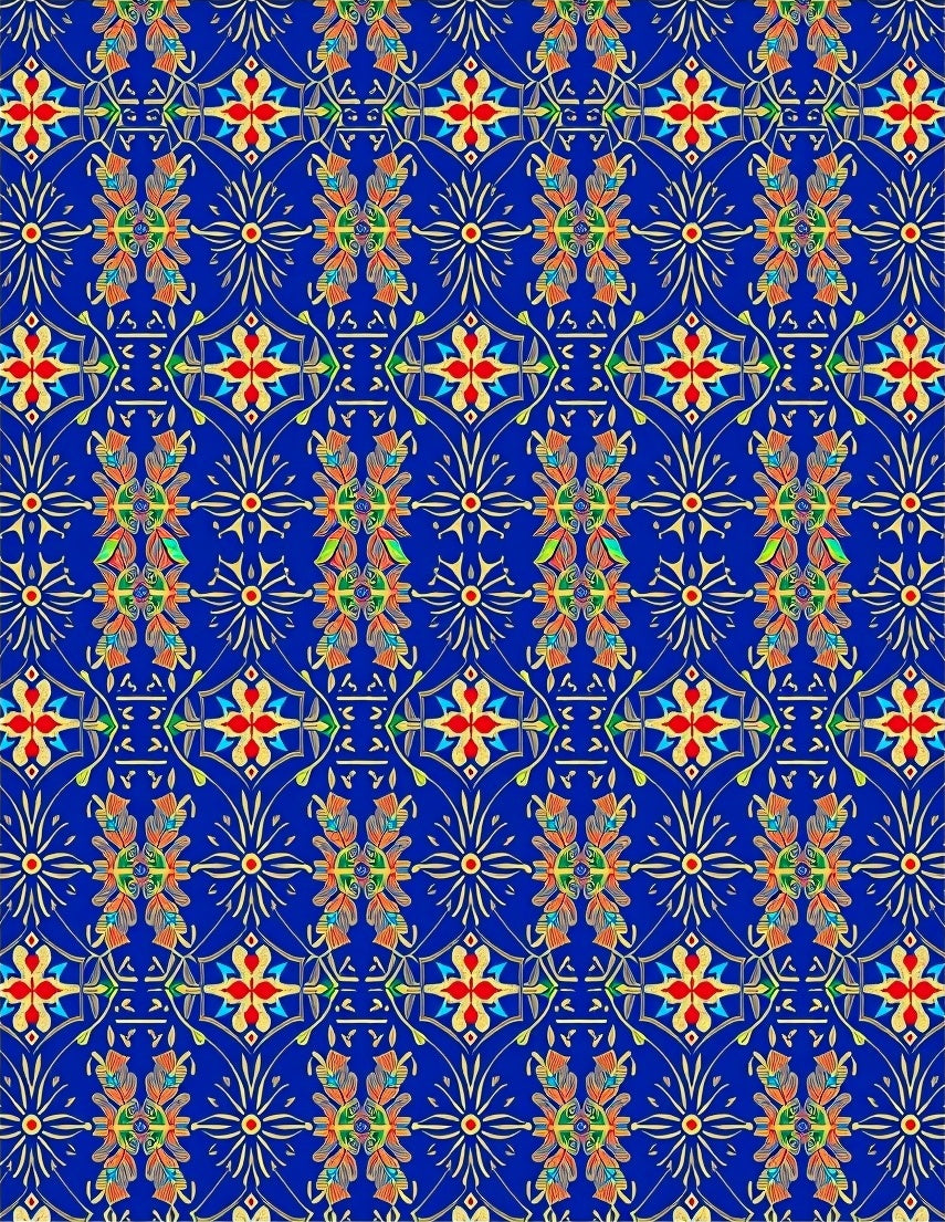 Vibrant Blue Floral Regal Pattern Rug