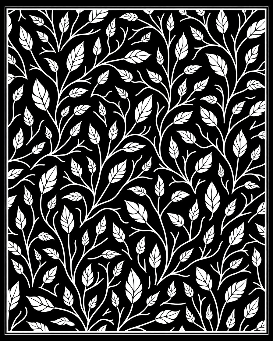 Classic Black White Leaf Pattern Rug