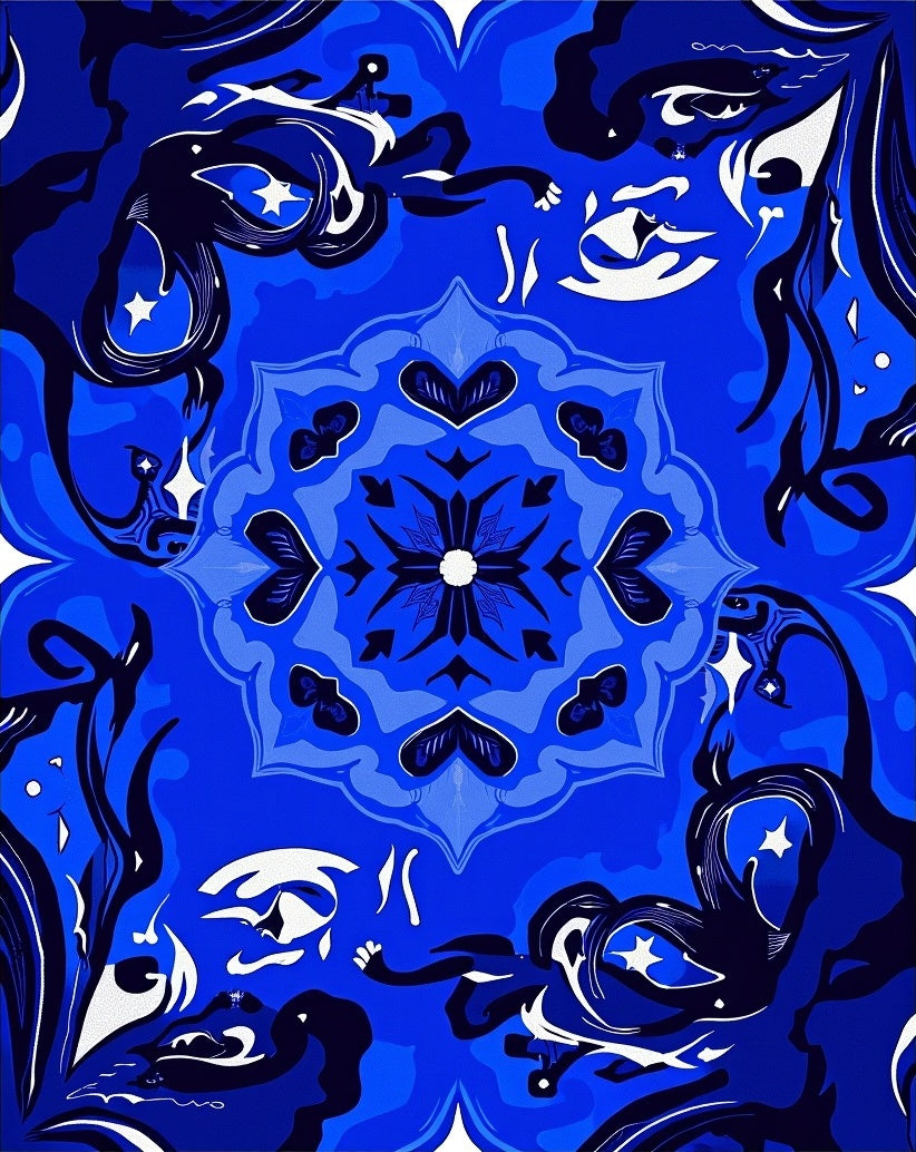 Deep Blue Abstract Swirls Mandala Rug