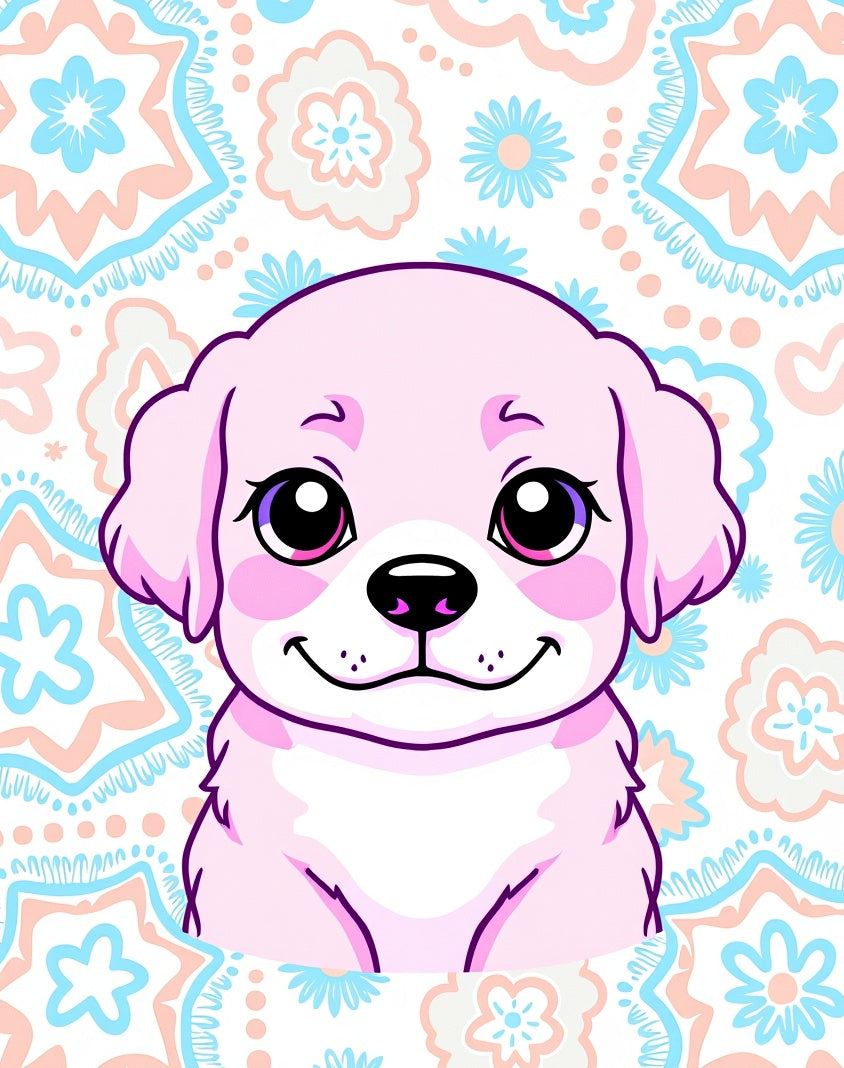 Cute Pink Puppy Floral Pattern Rug