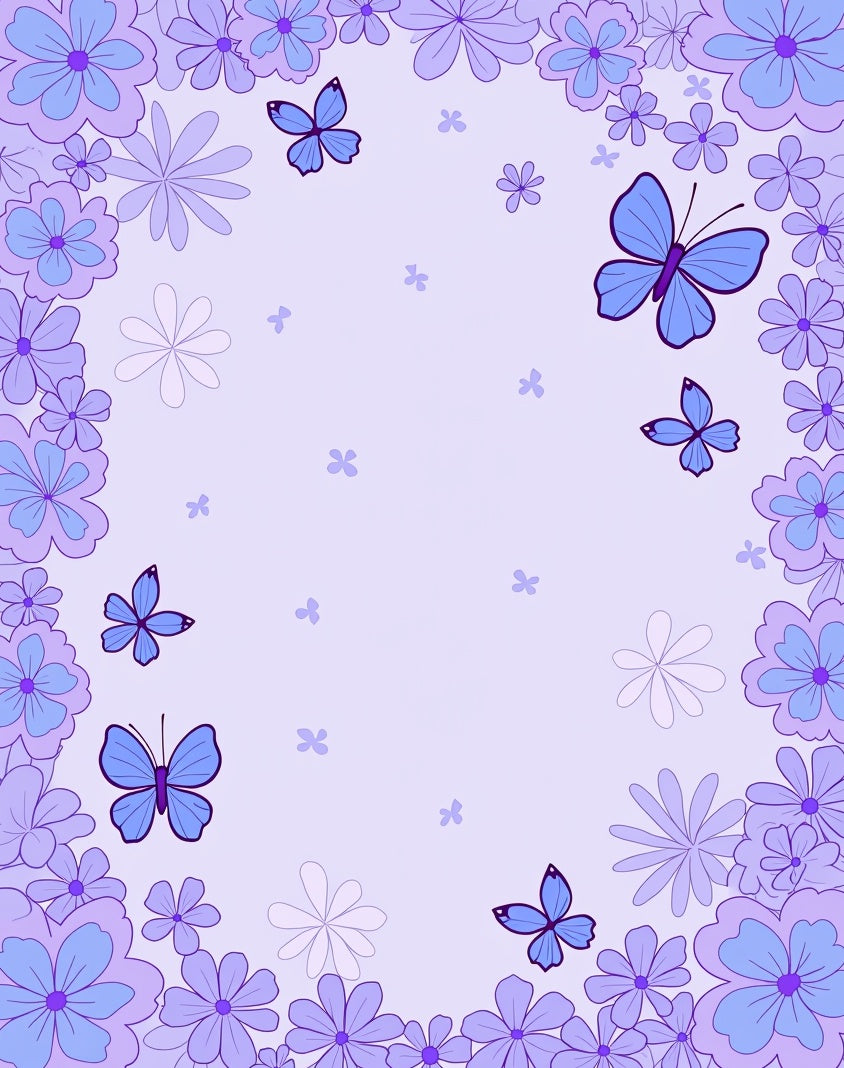 Whimsical Purple Butterfly Floral Design Rug