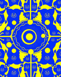 Bold Yellow And Blue Abstract Sunburst Face Rug