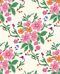 Drawn Floral Pattern with Pink and Orange Blooms Rug