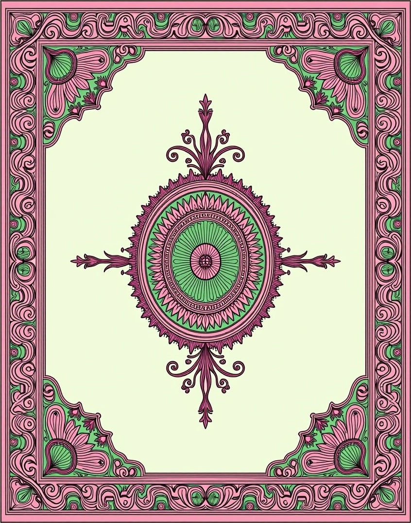 Pink Green Floral Mandala Design Rug