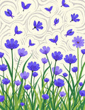 Vibrant Blue Floral Meadow Pattern Rug