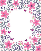 Bright Pink Floral Swirl Butterfly Design Rug
