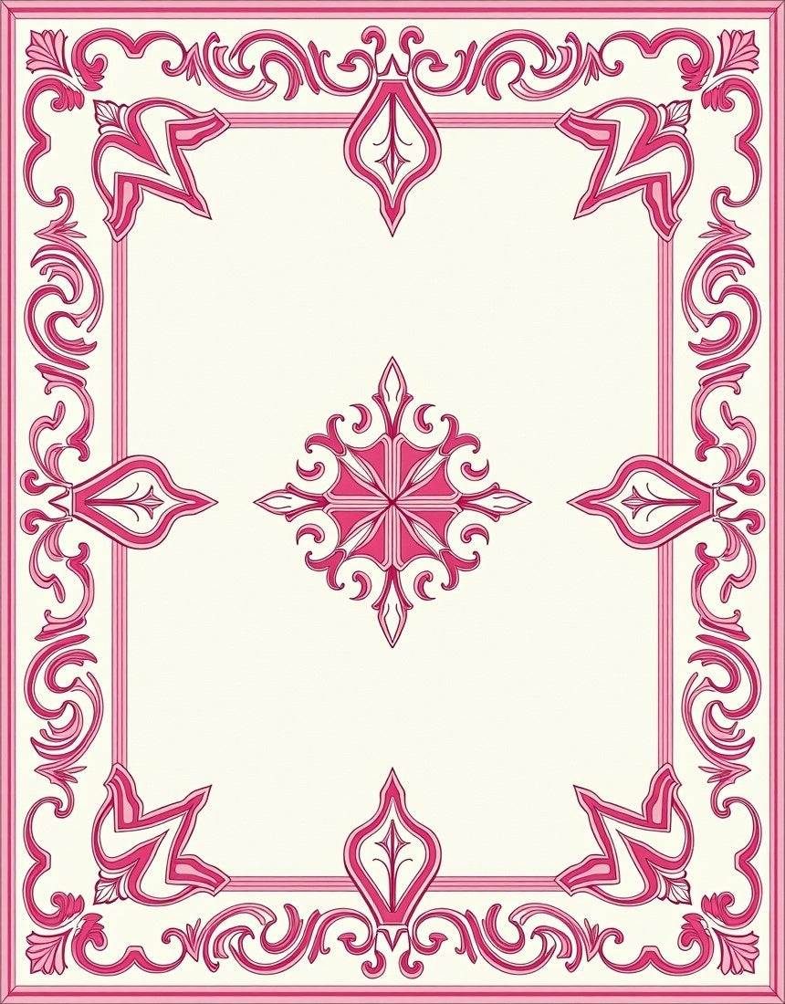 Ornate Pink Floral Scrollwork Pattern Rug