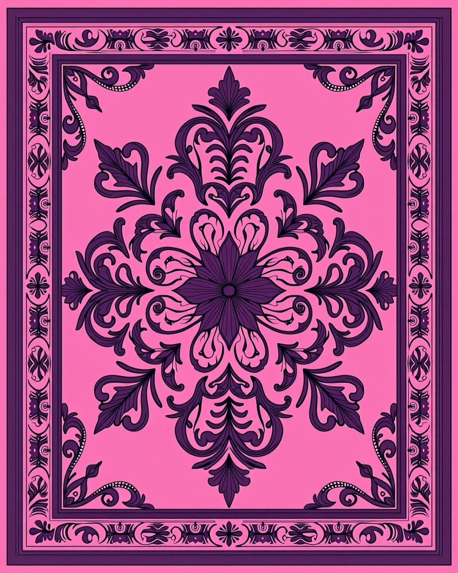 Ornate Floral Damask Pink Purple Rug