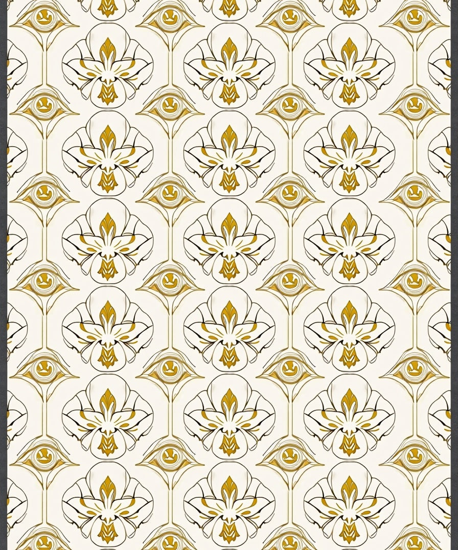 Ornate Gold Floral Eye Pattern Rug