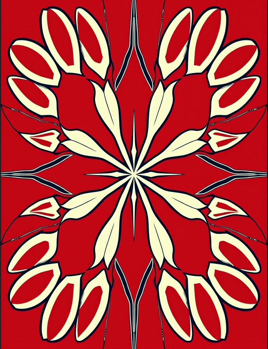 Bold Red Floral Symmetry Rug