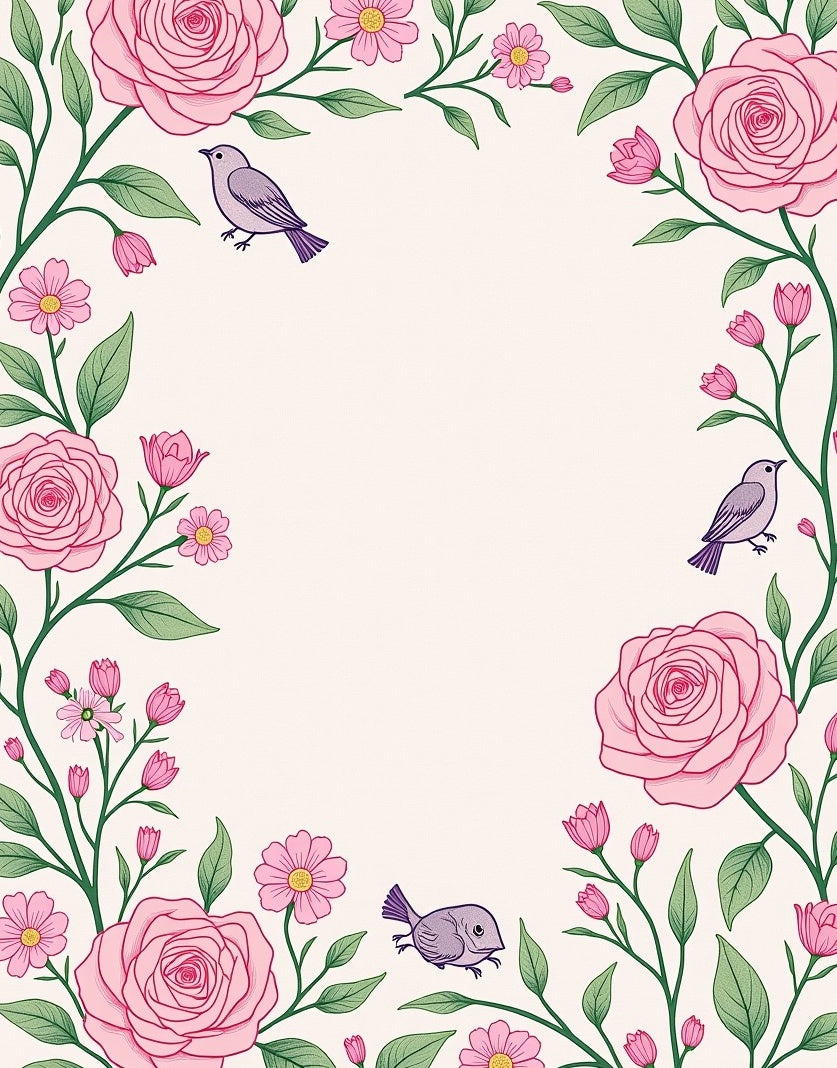 Pink Rose and Bird Garden Design Rug