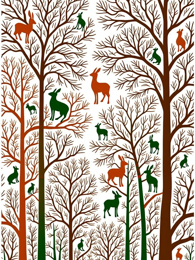 Woodland Animals On Bare Trees Design Rug