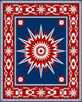 Red White Starburst And Floral Border Rug