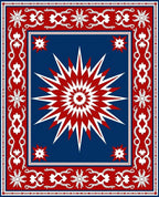 Red White Starburst And Floral Border Rug