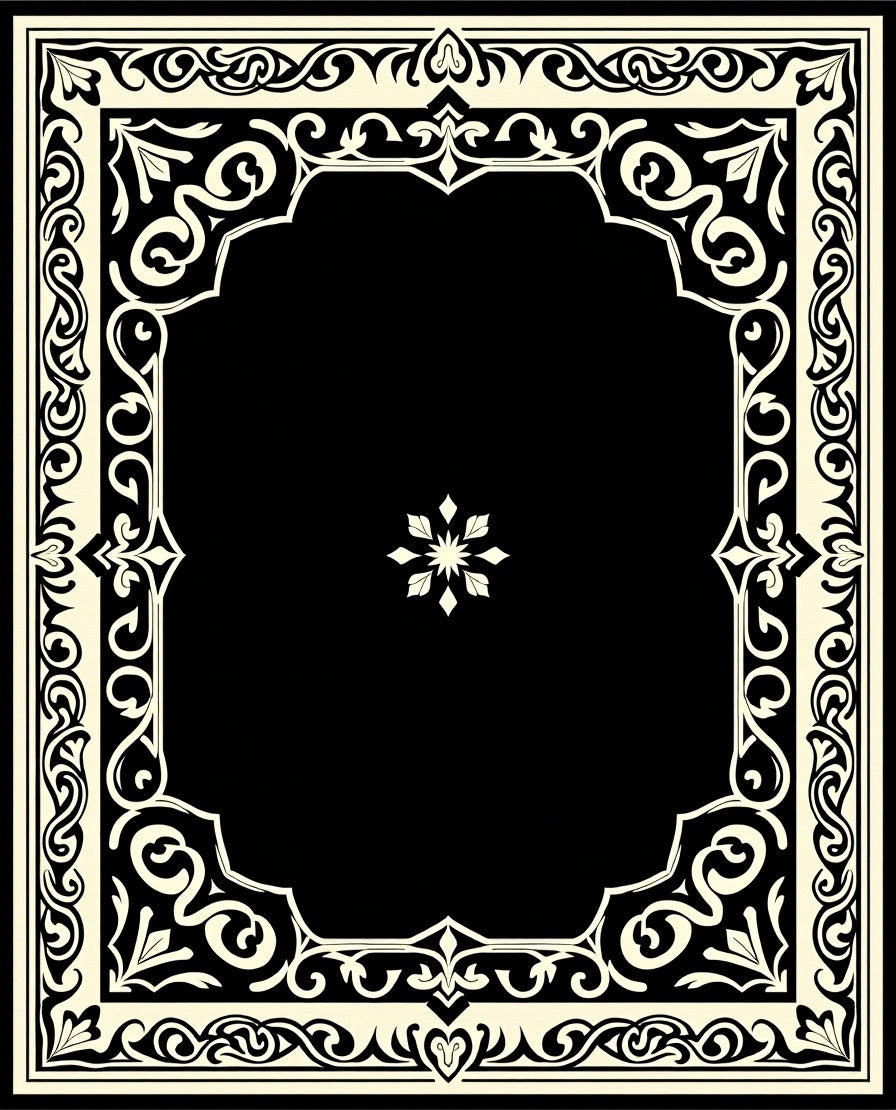 Classic Black And Cream Scrollwork Design Rug