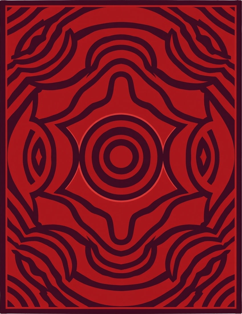 Abstract Red Swirls Geometric Pattern Rug