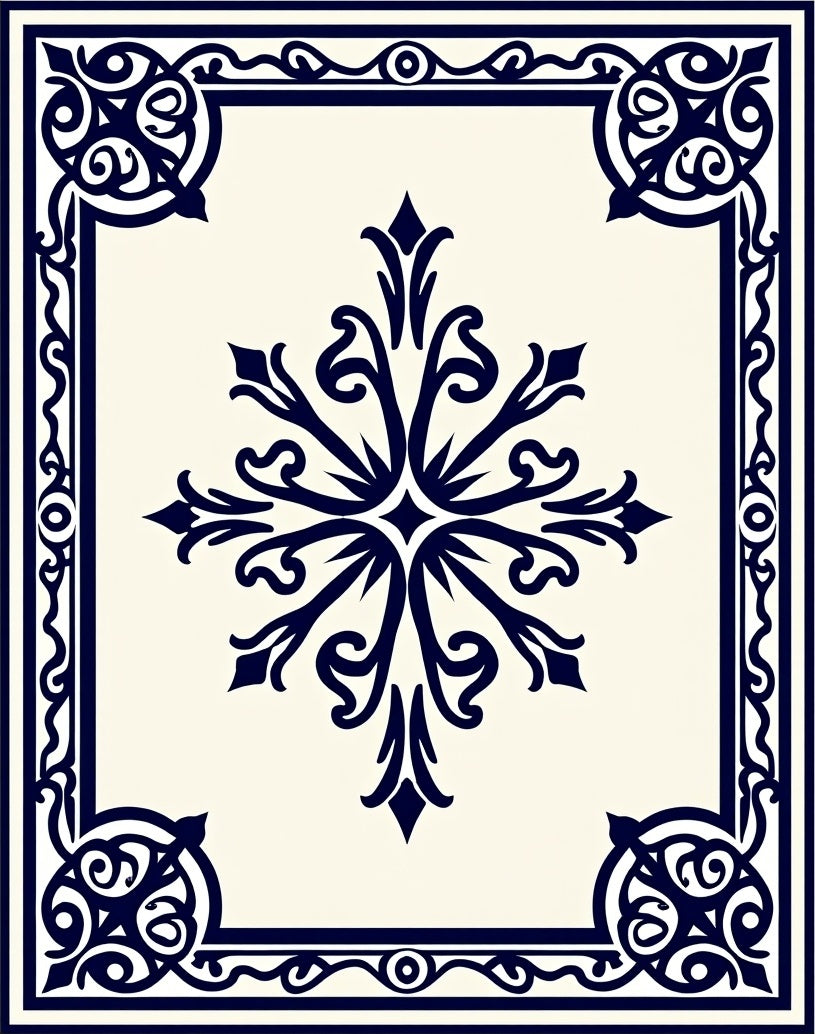 Classic Navy Floral Medallion Border Rug
