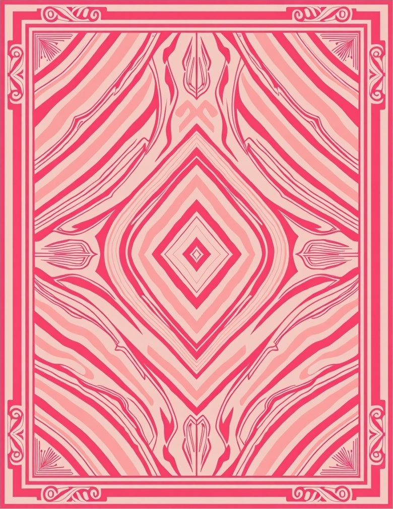 Pink Red Symmetrical Swirl Design Rug
