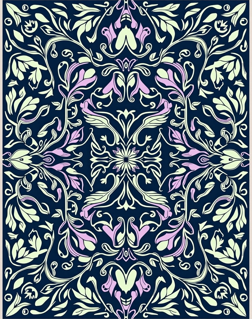 Floral Vines In Navy And Lilac Rug